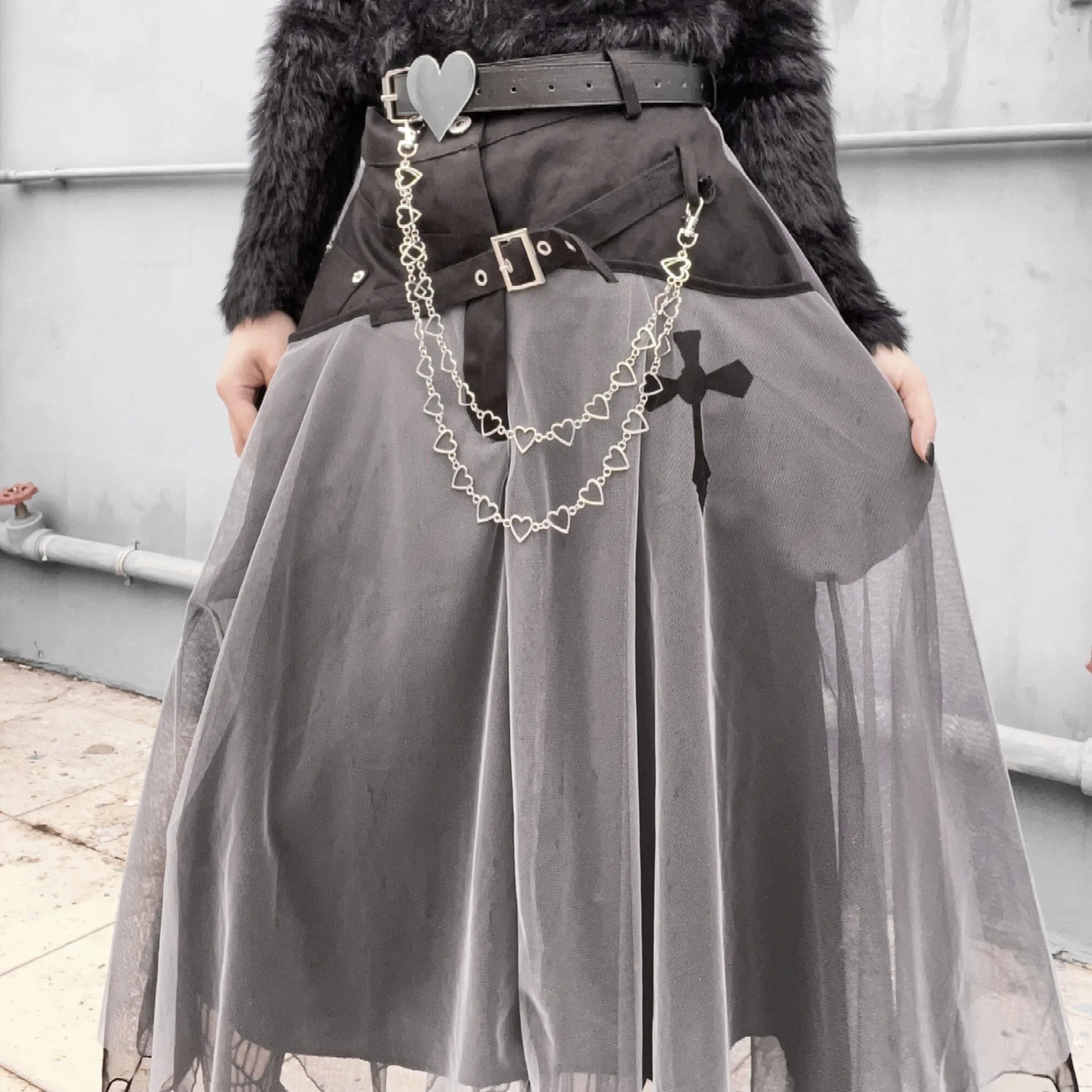 Dark Mesh Double Layer Long Skirt SD02042