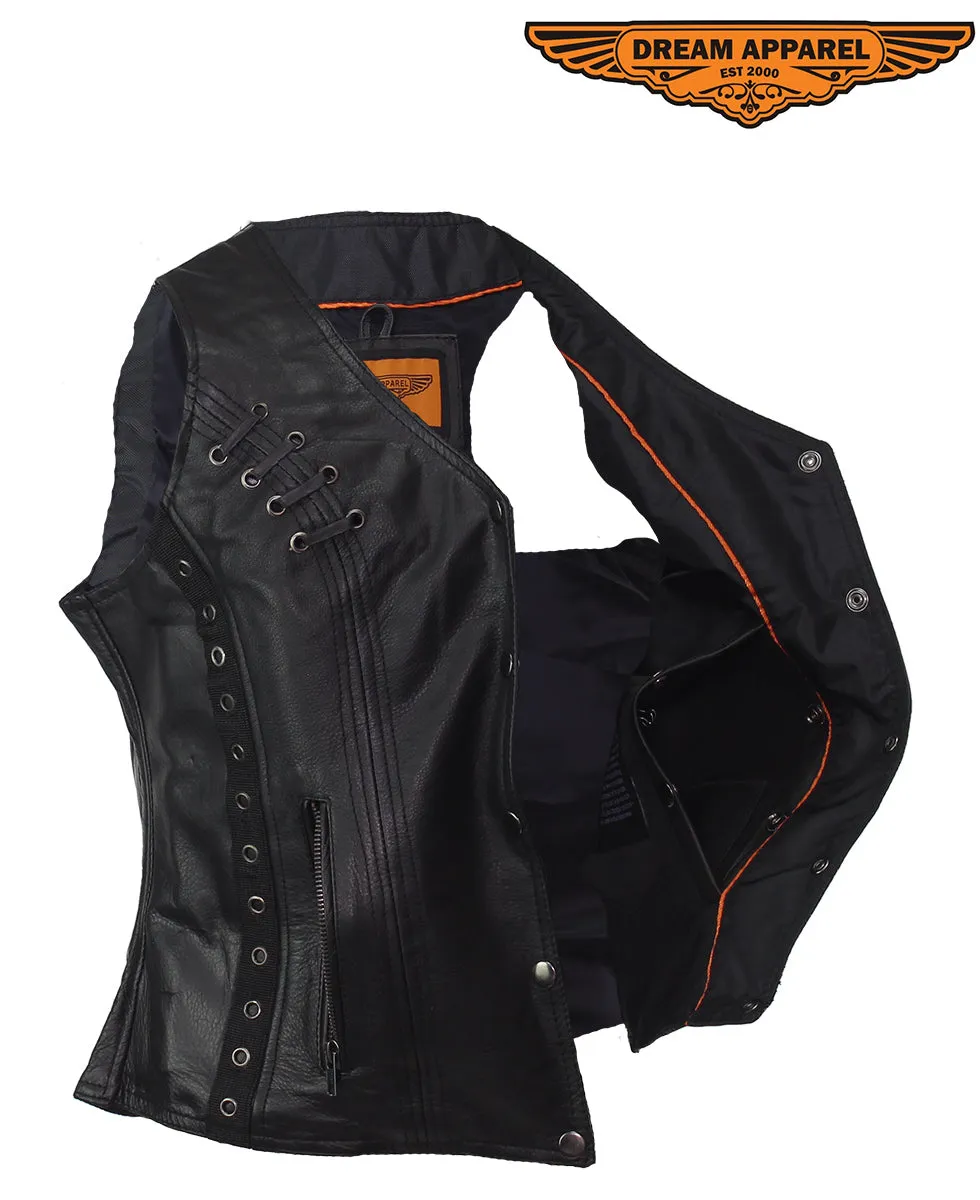 Dream Apparel Ladies Naked Cowhide Leather Vest With Concealed Carry Pockets