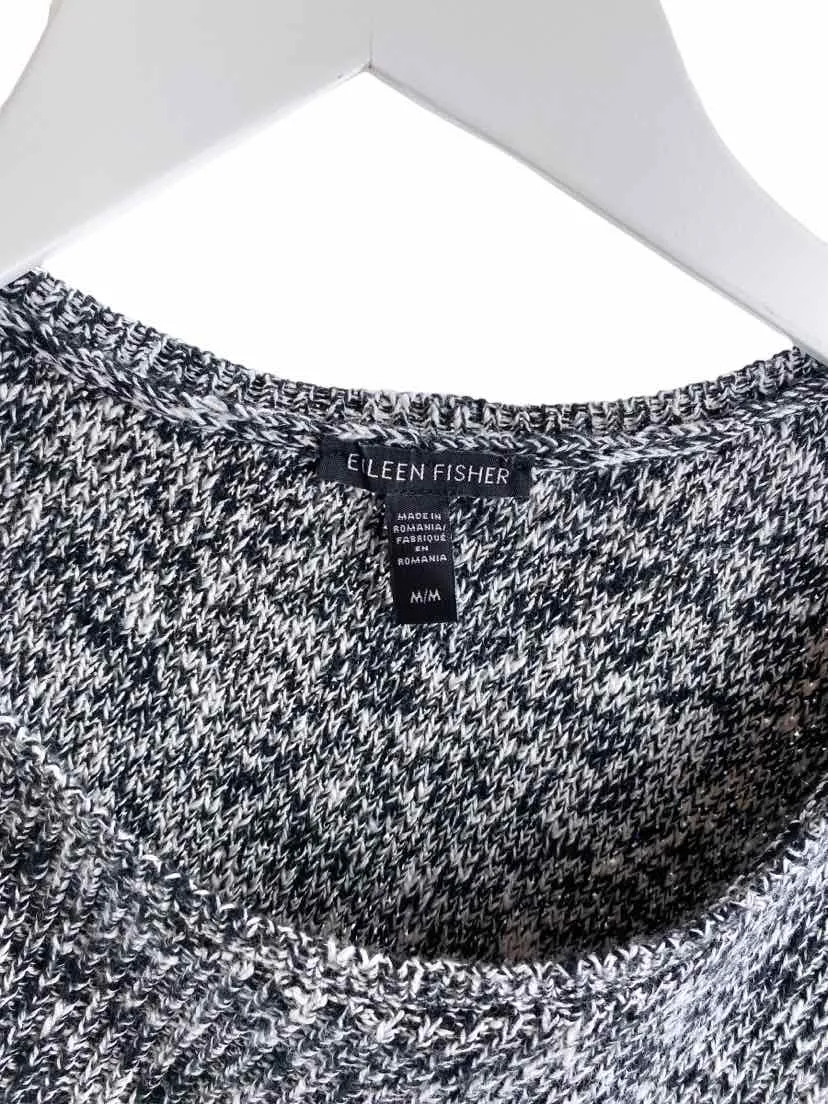 Eileen Fisher Women's Marled Organic Cotton/Linen Sweater Black/White Size M