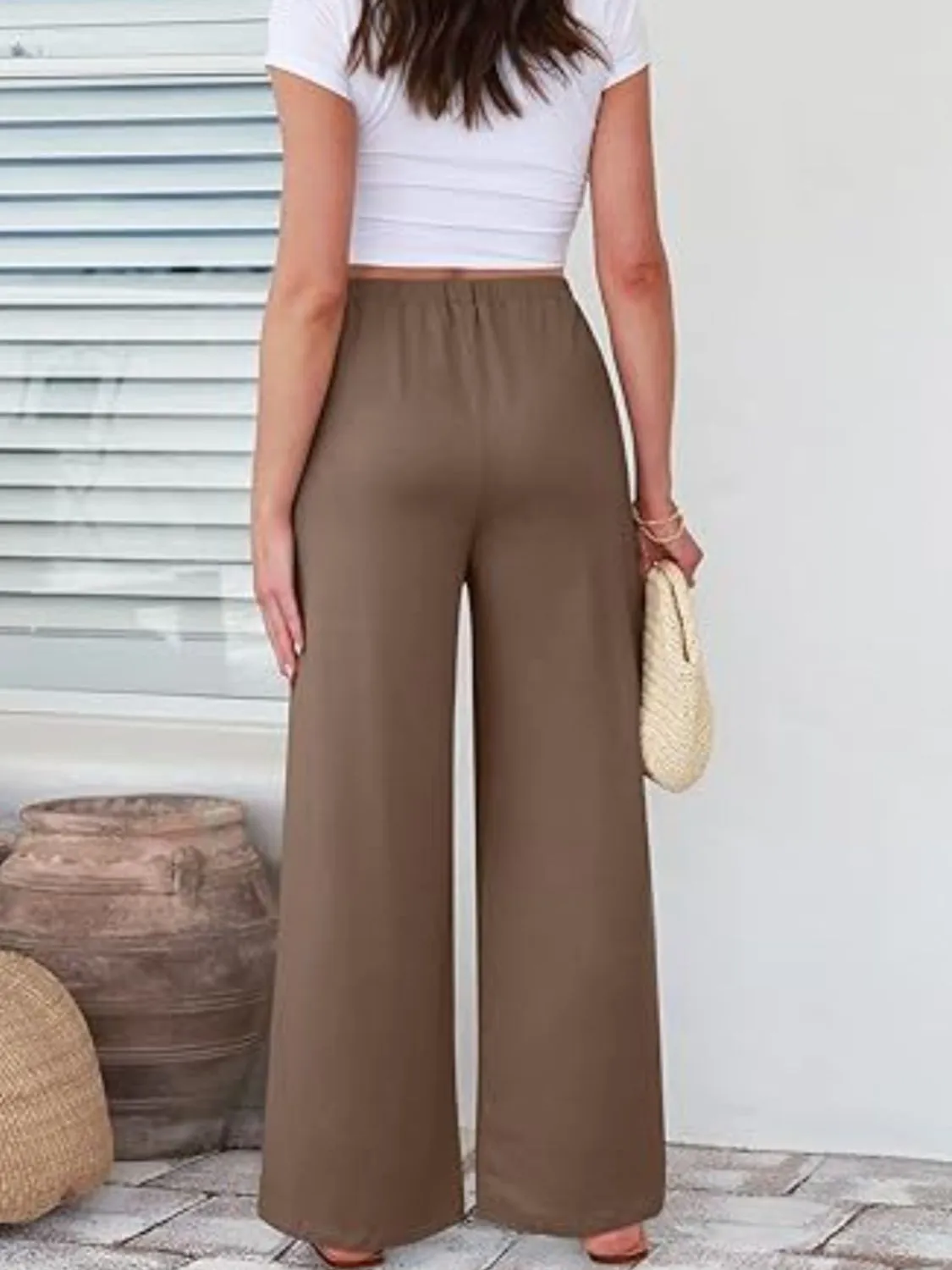 Elastic Waist Wide Leg Pants