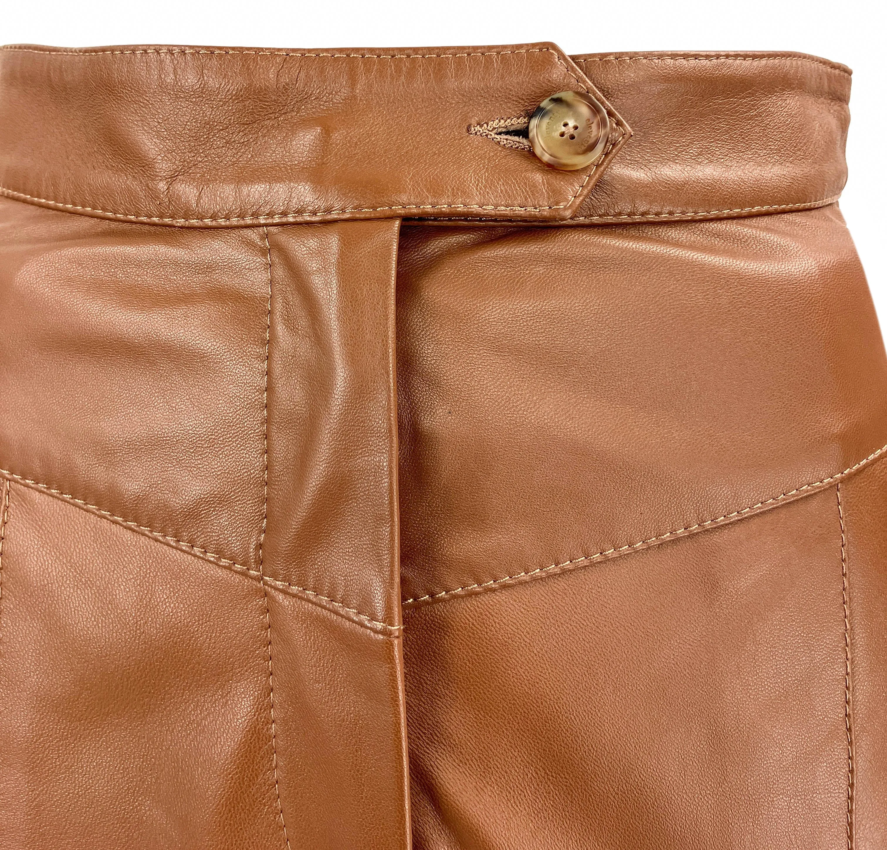 Eleventy Leather Pencil Skirt in Camel