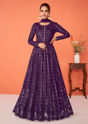 Exceptional Purple Georgette Festive Anarkali Featuring Vartika Singh