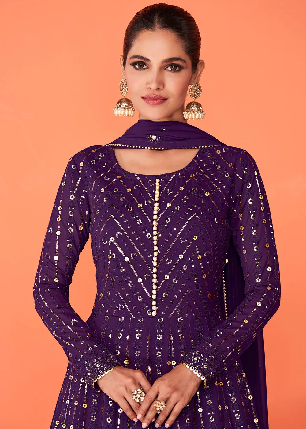 Exceptional Purple Georgette Festive Anarkali Featuring Vartika Singh