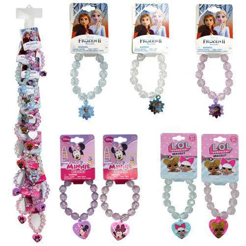 Faceted Beaded Bracelet with Plastic Charm Feature: Minnie Mouse, Disney Frozen, L.O.L Surprise (1Pcs)