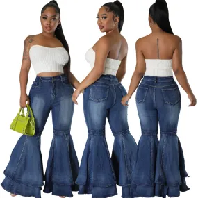 Fashion wide leg washed jeans stretch flared pants AY2645