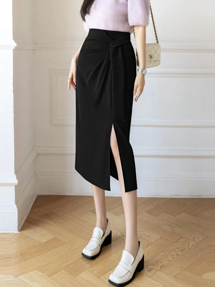 Fashionkova High Waist Pencil Skirt Women New Arrival 2023 Fashion Korean Style Solid Color Elegant Slim Office Lady Long Skirts W1357