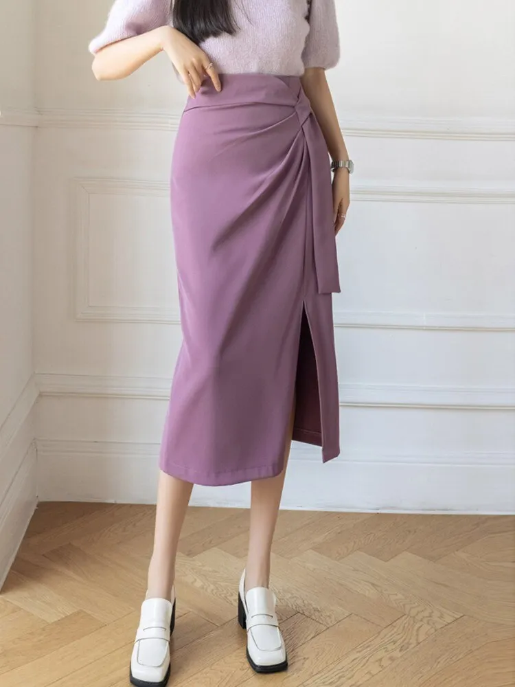 Fashionkova High Waist Pencil Skirt Women New Arrival 2023 Fashion Korean Style Solid Color Elegant Slim Office Lady Long Skirts W1357