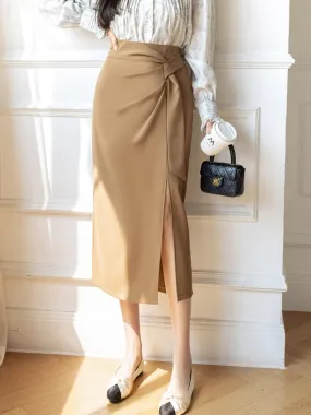 Fashionkova High Waist Pencil Skirt Women New Arrival 2023 Fashion Korean Style Solid Color Elegant Slim Office Lady Long Skirts W1357