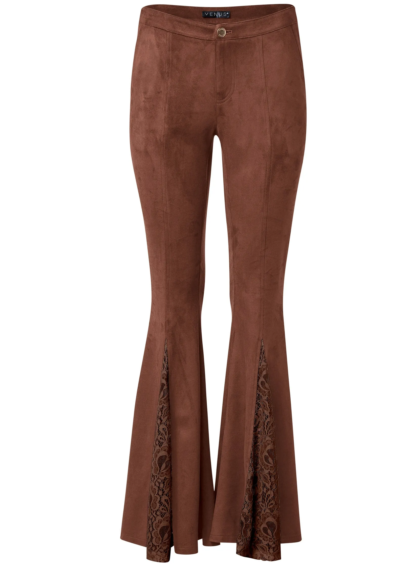 Faux Suede Flare Pants - Brown Multi