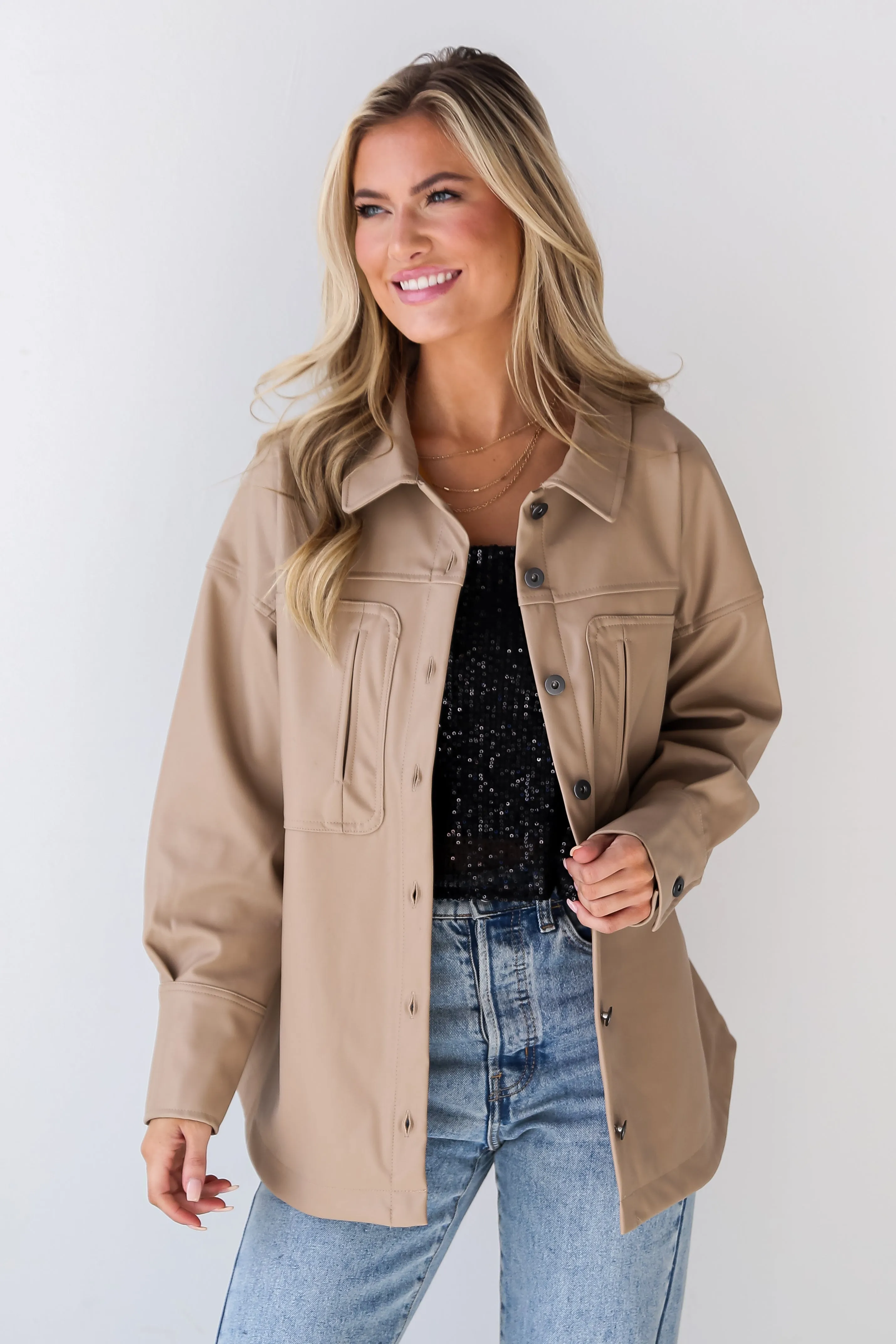 FINAL SALE - Chic Revival Taupe Leather Shacket