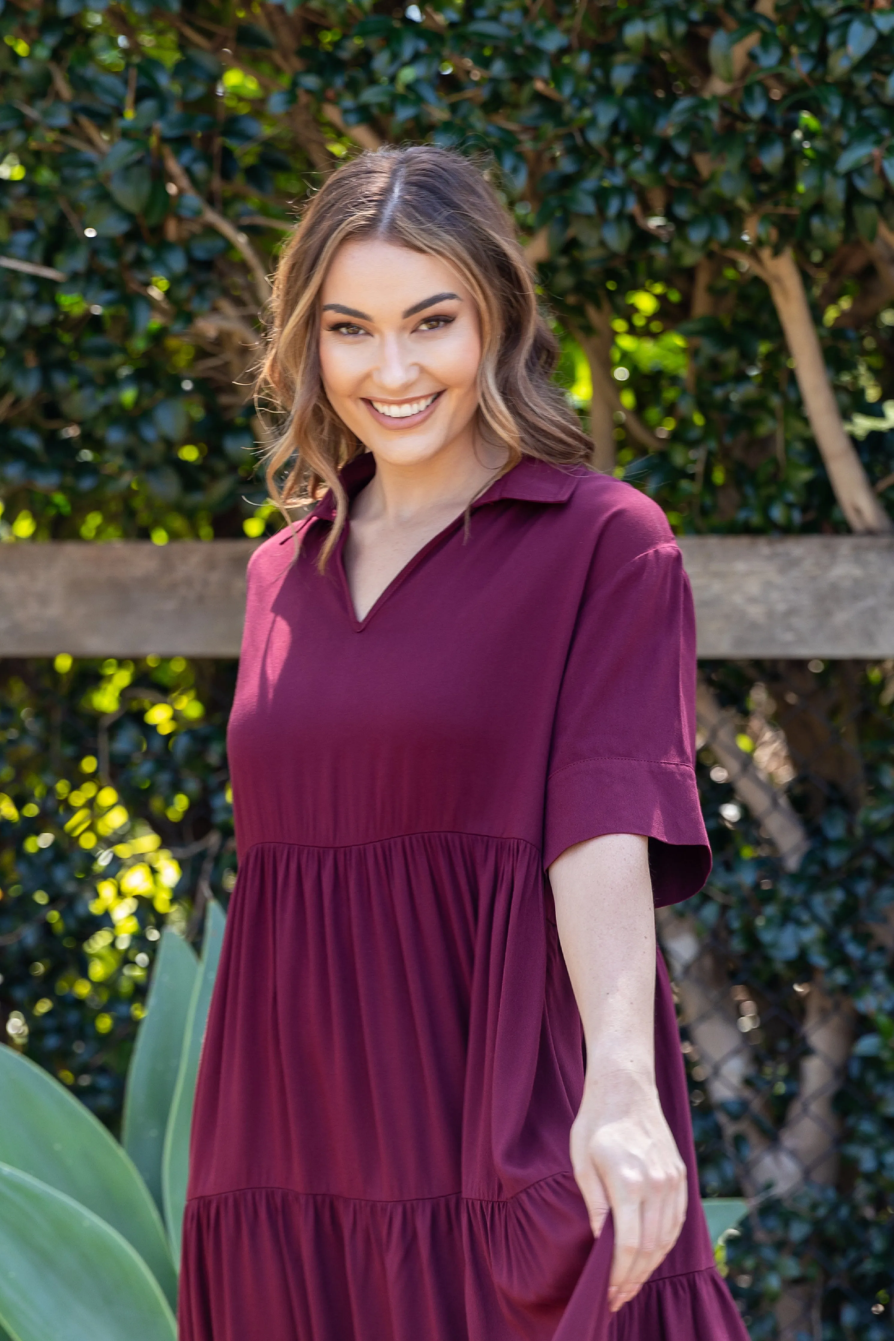 FINAL SALE Serenity Ruffle Maxi Dress in Burgundy