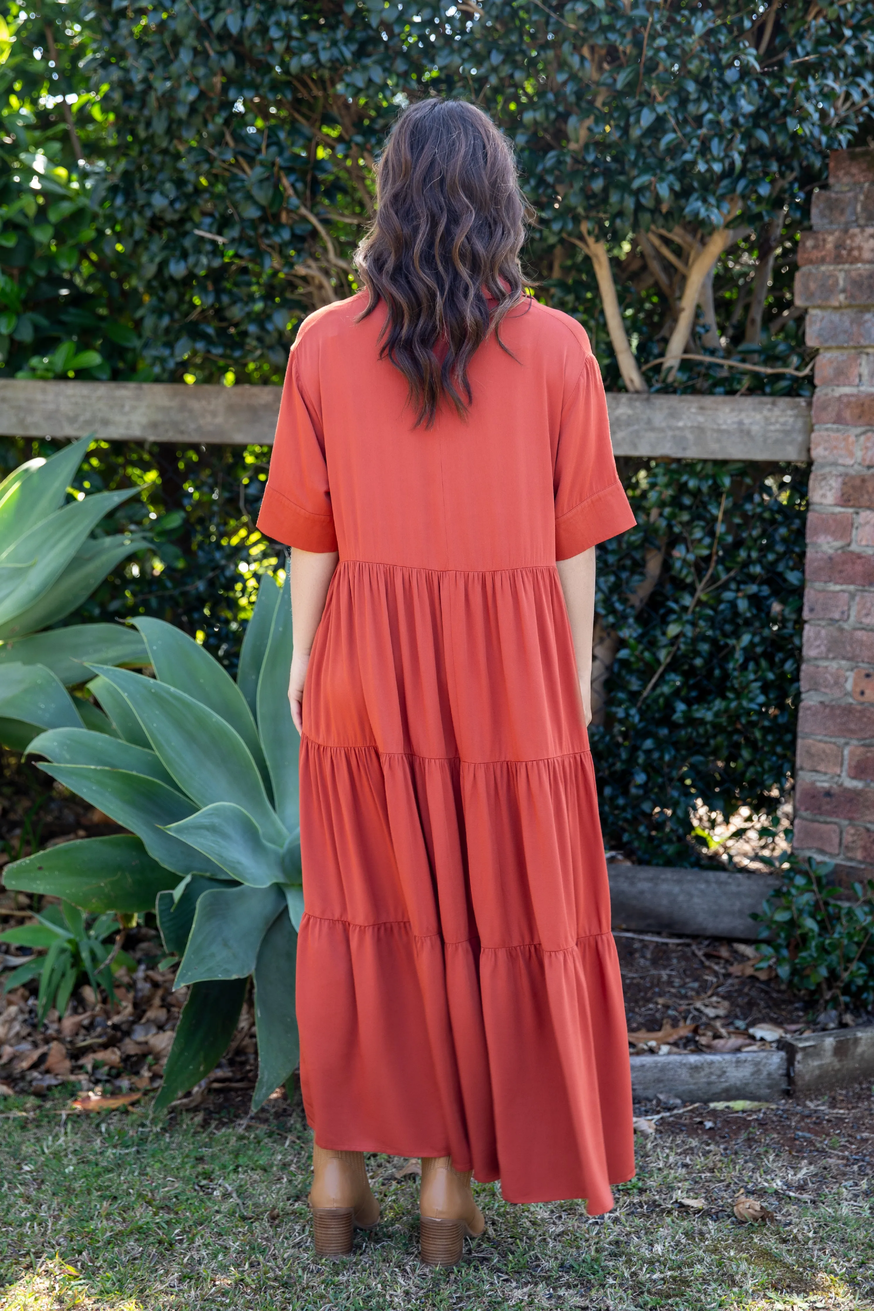 FINAL SALE Serenity Ruffle Maxi Dress in Rust