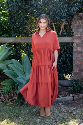 FINAL SALE Serenity Ruffle Maxi Dress in Rust