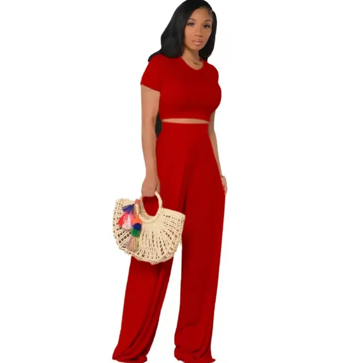 FREE SHIPPING women's casual solid color flared pants suit 2PC(FC8856)