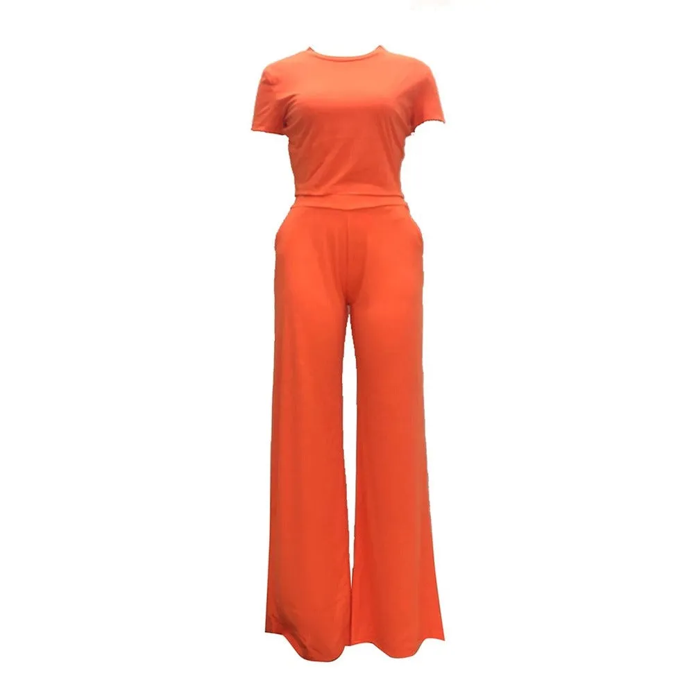 FREE SHIPPING women's casual solid color flared pants suit 2PC(FC8856)