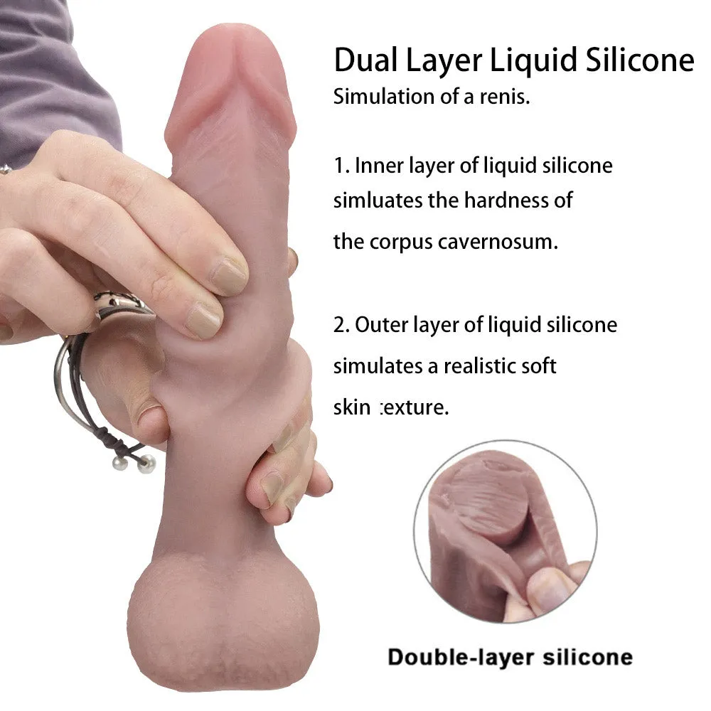 G13 Lifelike Dual-Layer Liquid Silicone Dildo Suction Cup with Moving Foreskin 8.5 Inch