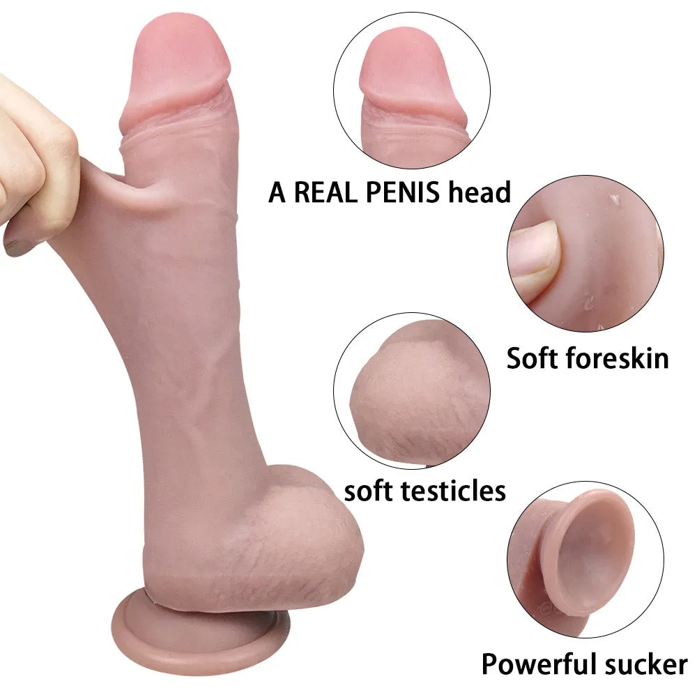 G13 Lifelike Dual-Layer Liquid Silicone Dildo Suction Cup with Moving Foreskin 8.5 Inch