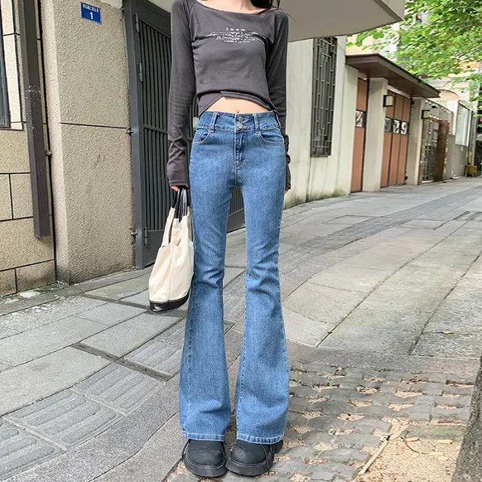 Girlary-shop fashion outfits Autumn New Hot Girl Low Waist Flared Pants Mop Pants Slim Slimming Small Jeans Horseshoe Pants for Women