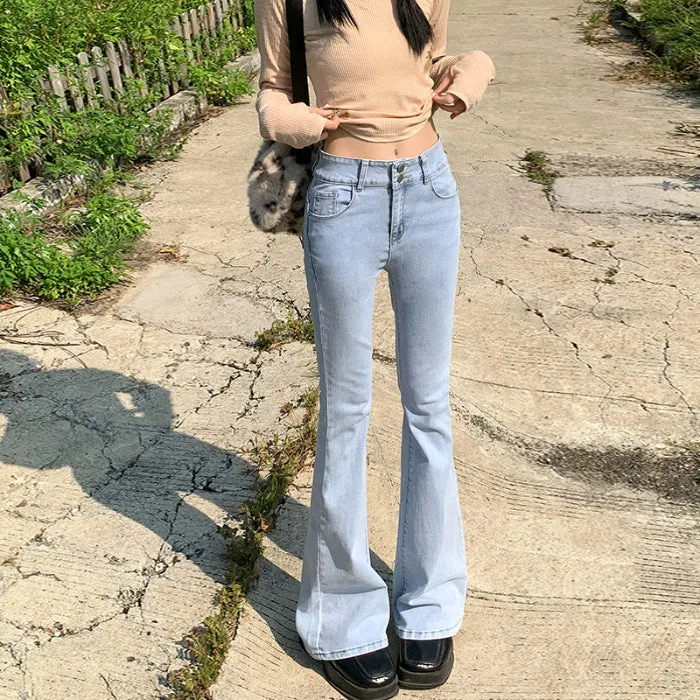 Girlary-shop fashion outfits Autumn New Hot Girl Low Waist Flared Pants Mop Pants Slim Slimming Small Jeans Horseshoe Pants for Women