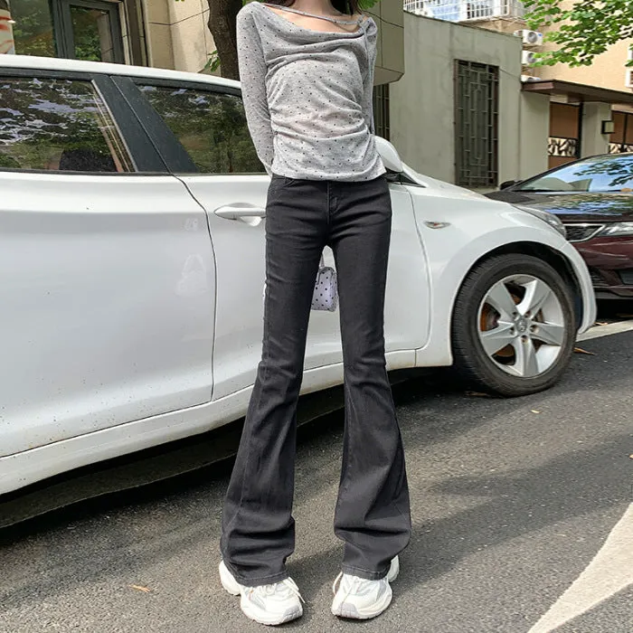 Girlary-shop fashion outfits Autumn New Hot Girl Low Waist Flared Pants Mop Pants Slim Slimming Small Jeans Horseshoe Pants for Women