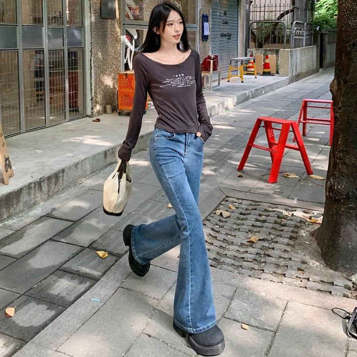 Girlary-shop fashion outfits Autumn New Hot Girl Low Waist Flared Pants Mop Pants Slim Slimming Small Jeans Horseshoe Pants for Women