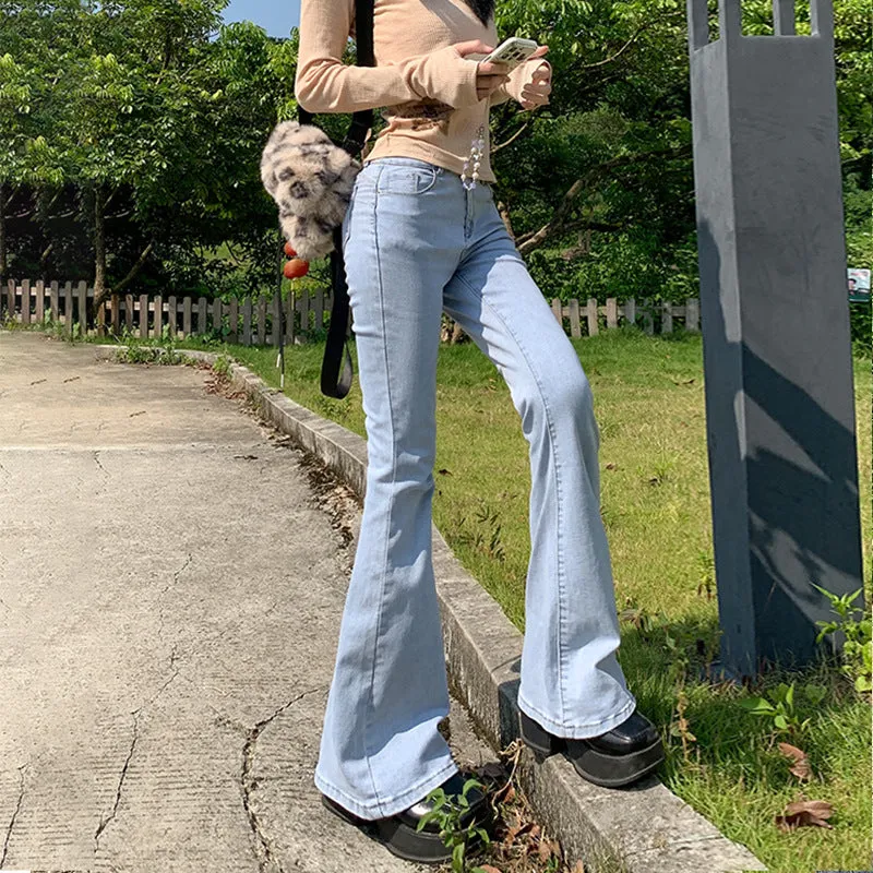 Girlary-shop fashion outfits Autumn New Hot Girl Low Waist Flared Pants Mop Pants Slim Slimming Small Jeans Horseshoe Pants for Women