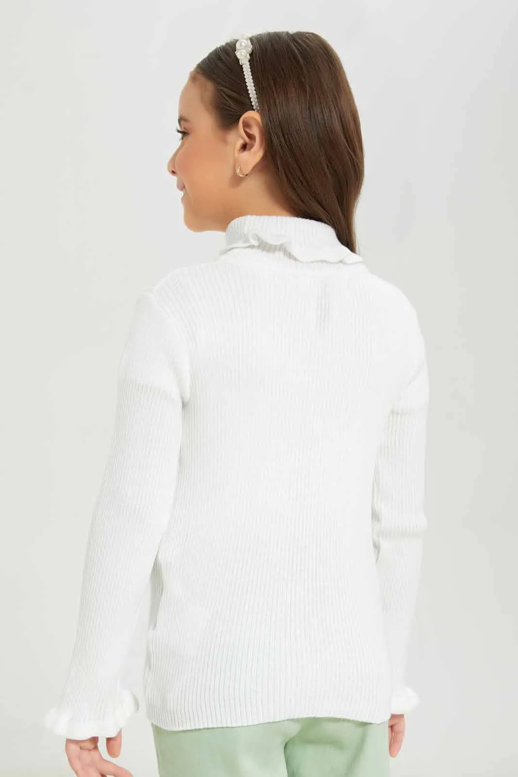 Girls White Turtleneck Pullover