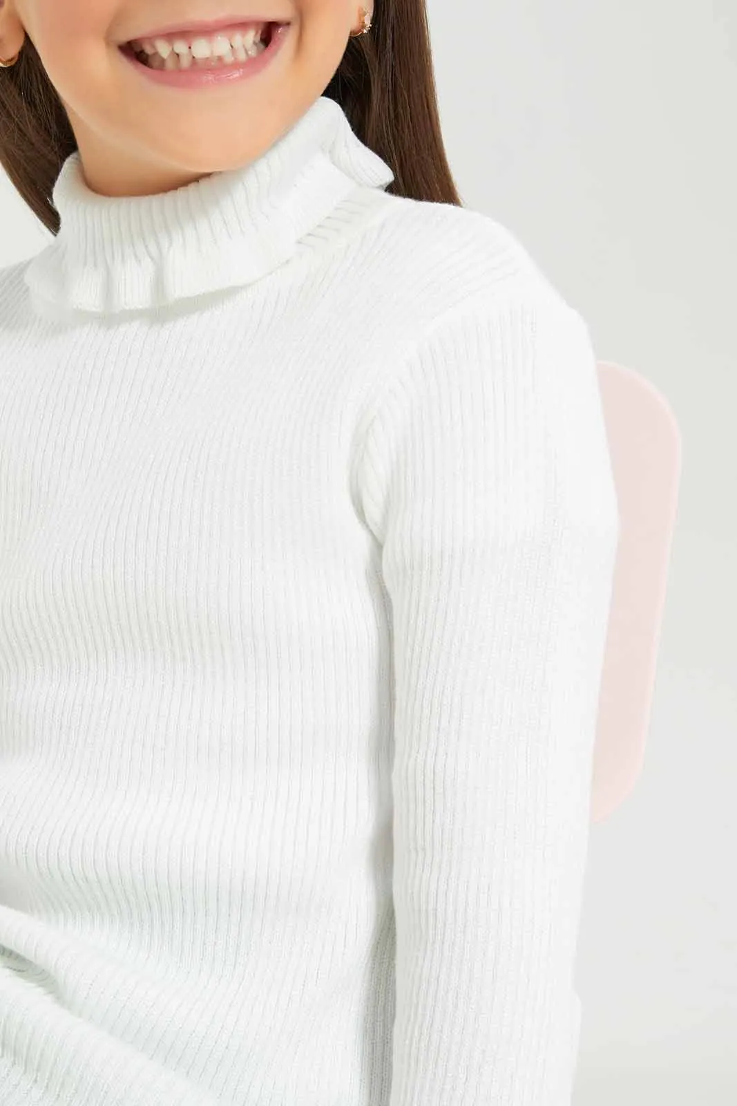 Girls White Turtleneck Pullover