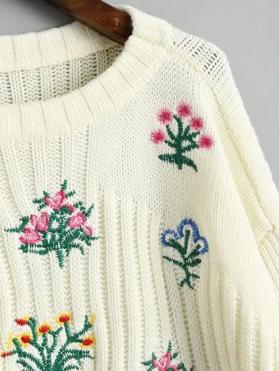 Gorgeous Crew Neck Floral Patched Sweater