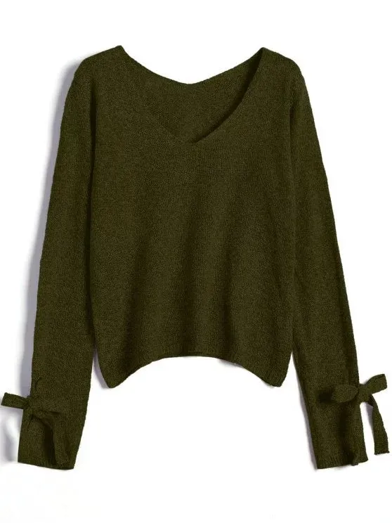 Gorgeous V Neck Bow Tied Sweater