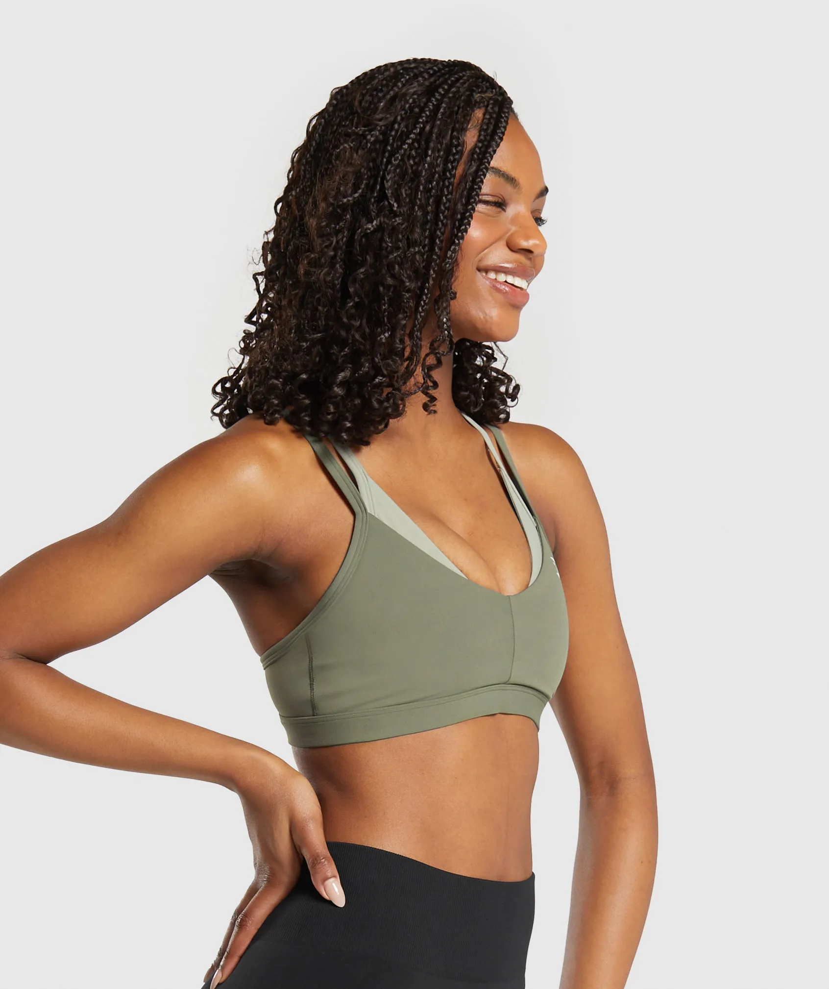 Gymshark Double Up Sports Bra - Base Green/Chalk Green