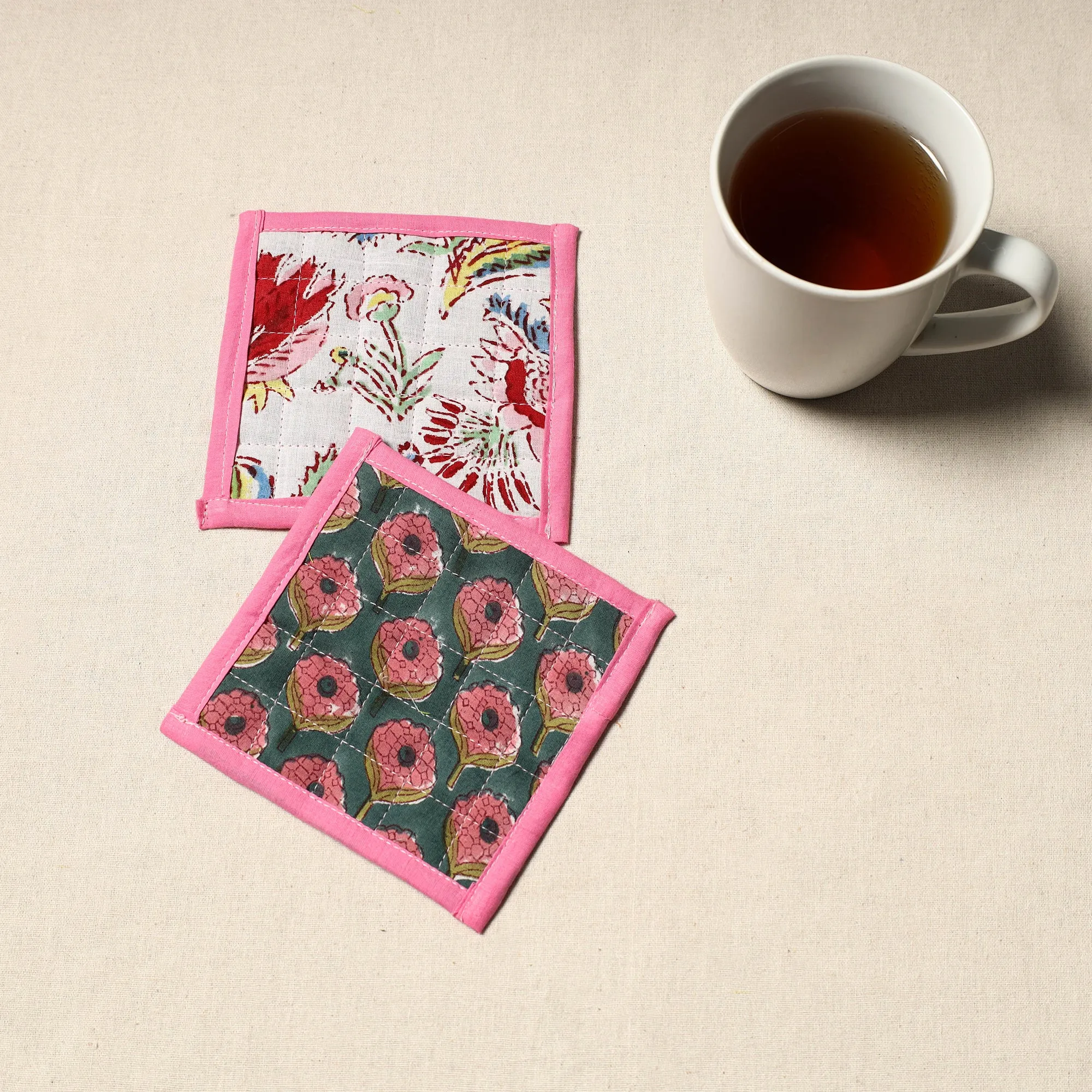 Handcrafted Sanganeri Floral Print Coaster (Set of 2) 15