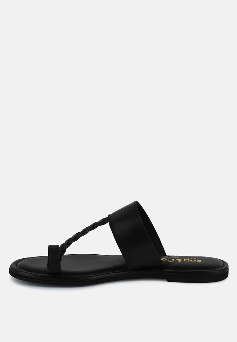 HARRIS Black Toe Ring Braided Slip Ons