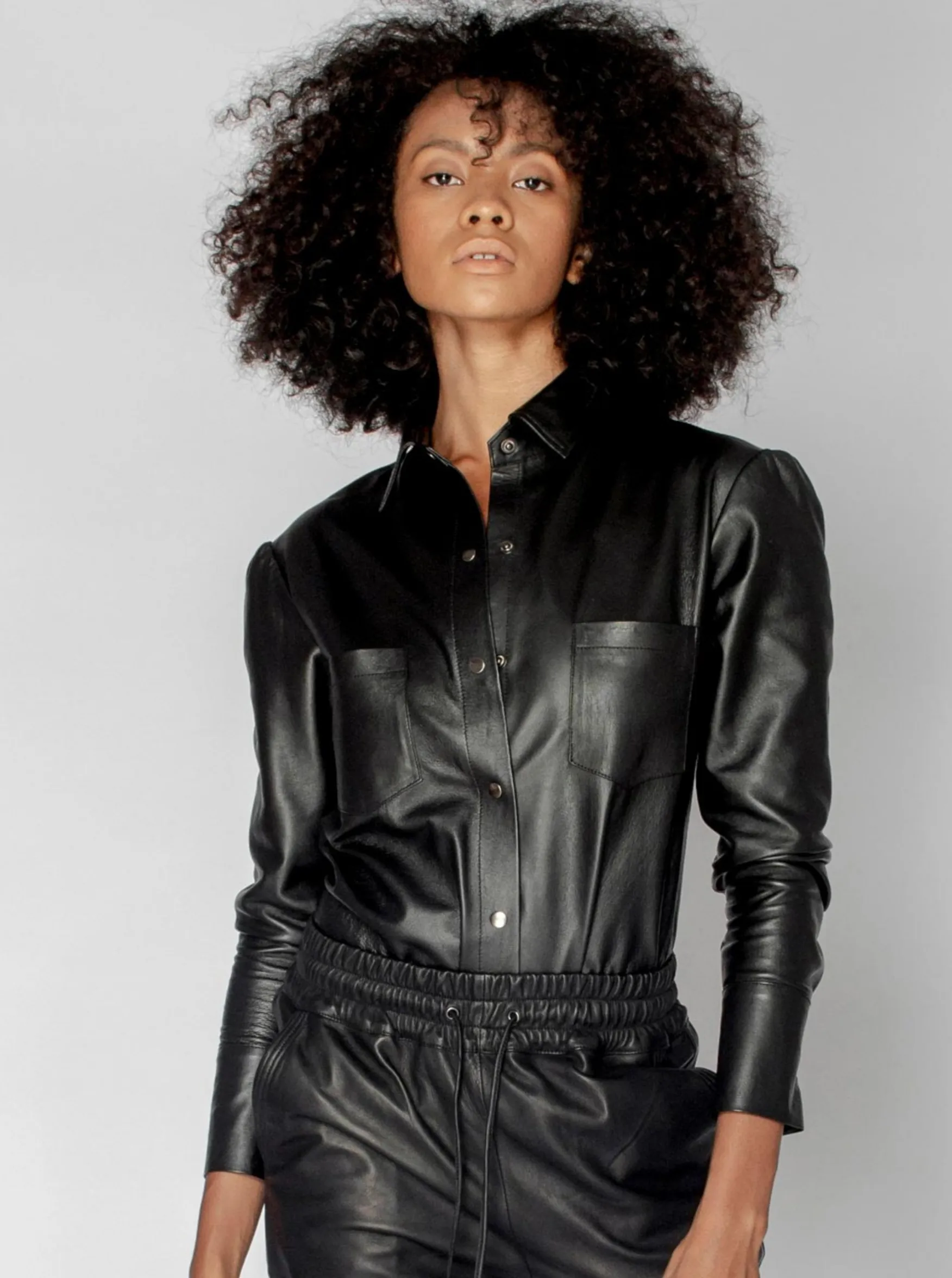 HARVEY LEATHER SHIRT - BLACK