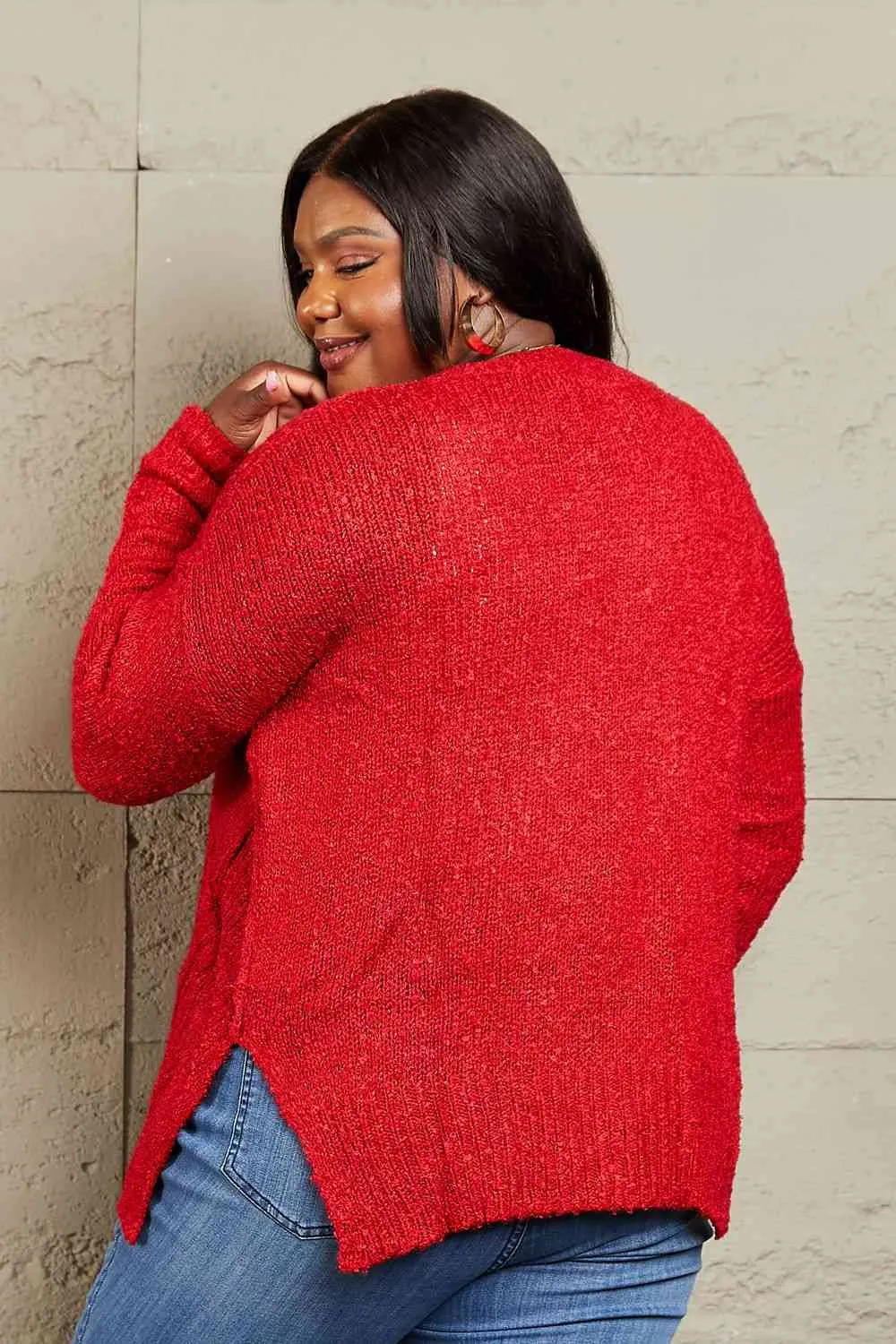 Heimish By The Fire Full Size Draped Detail Knit Sweater