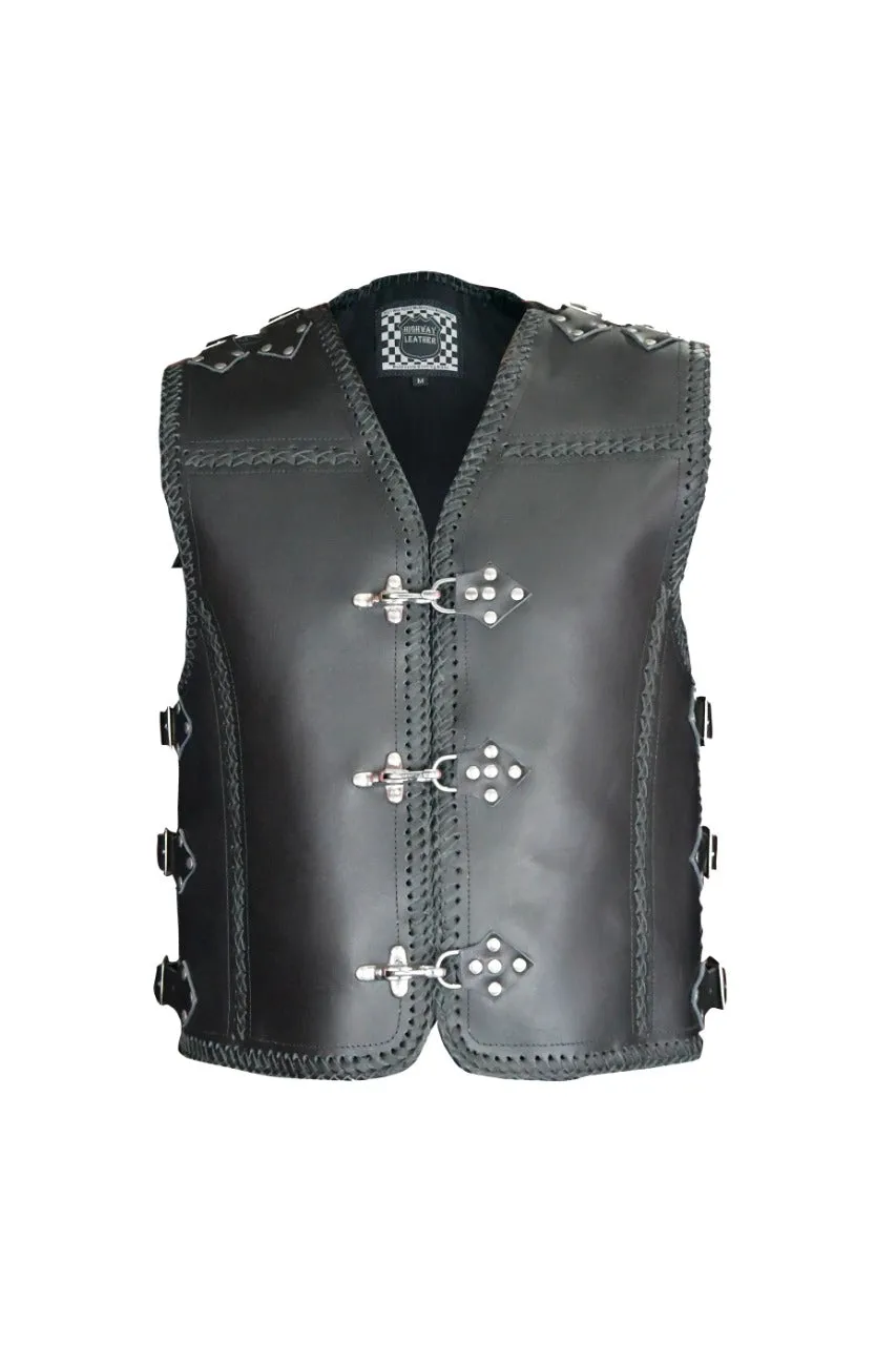 HL11751HDBLACK Heavy Metal Rocker Black Braid Waistcoat Motorcycle Vest