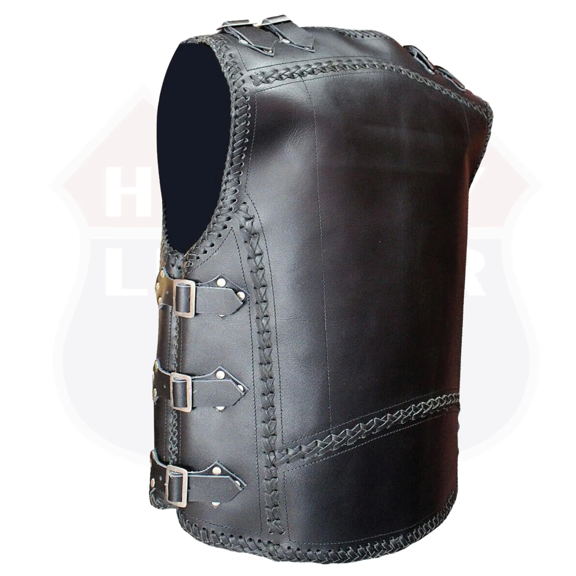 HL11751HDBLACK Heavy Metal Rocker Black Braid Waistcoat Motorcycle Vest