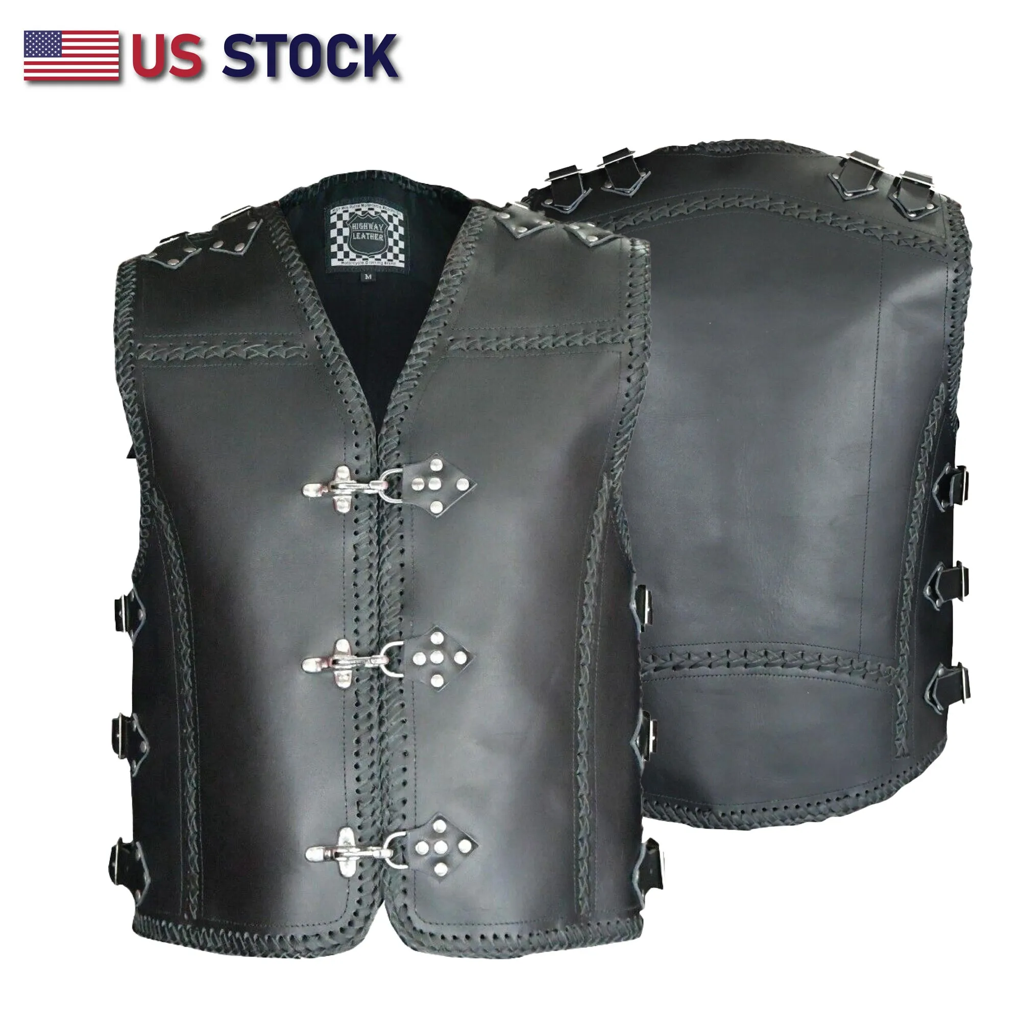 HL11751HDBLACK Heavy Metal Rocker Black Braid Waistcoat Motorcycle Vest