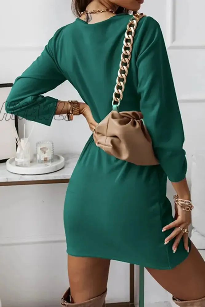 Hnewly - Fashion Elegant Split Joint Fold V Neck Pencil Skirt Dresses(4 Colors)