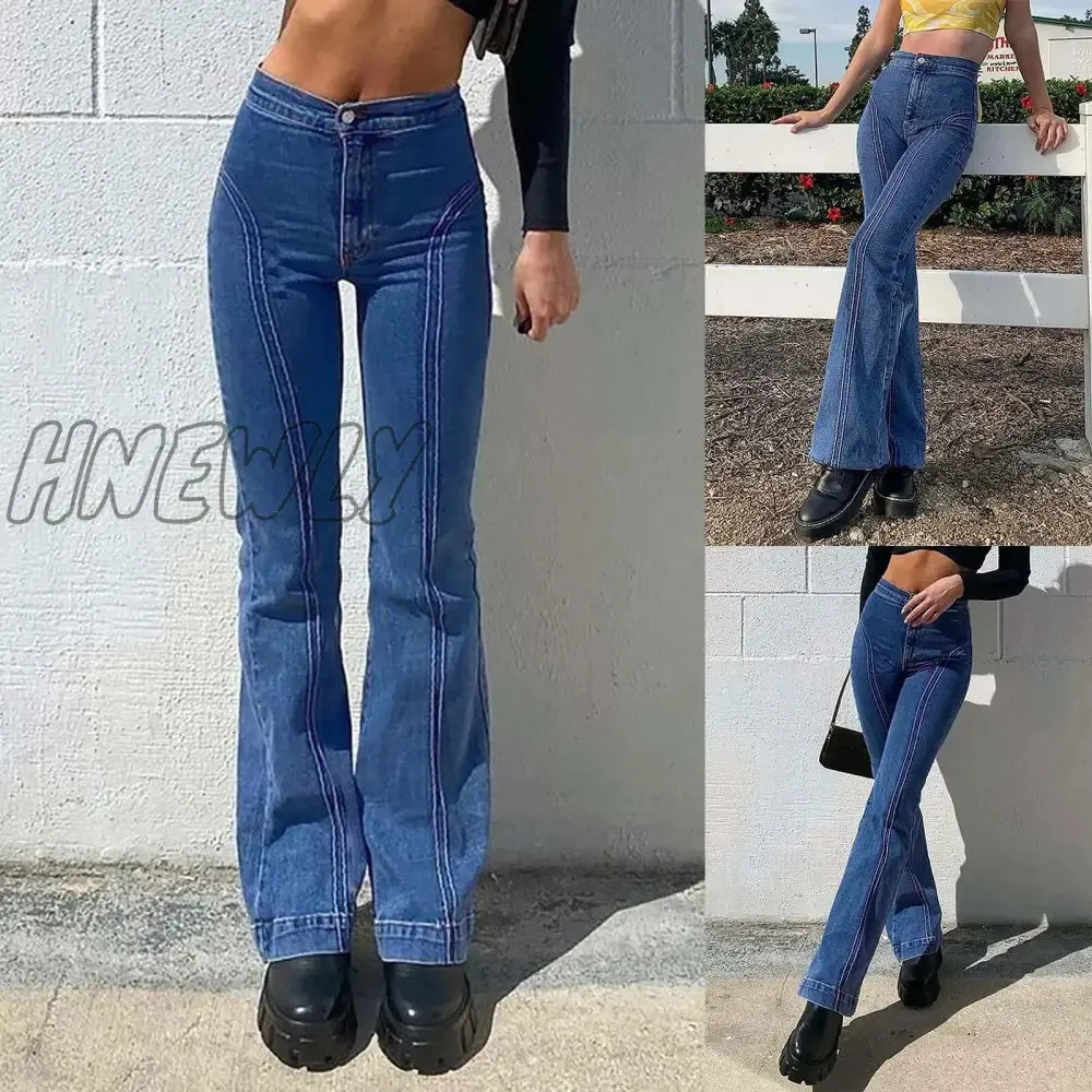 Hnewly Y2k Retro Low Rise Bell Bottom Jeans Indie Aesthetic Egirl Pants Sexy Dark Blue Denim Flared Trousers