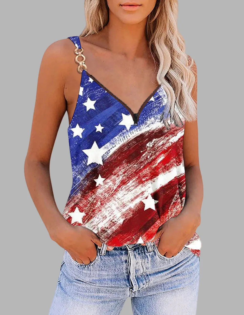 Independence Day Camisole Zip Sleeveless Vest