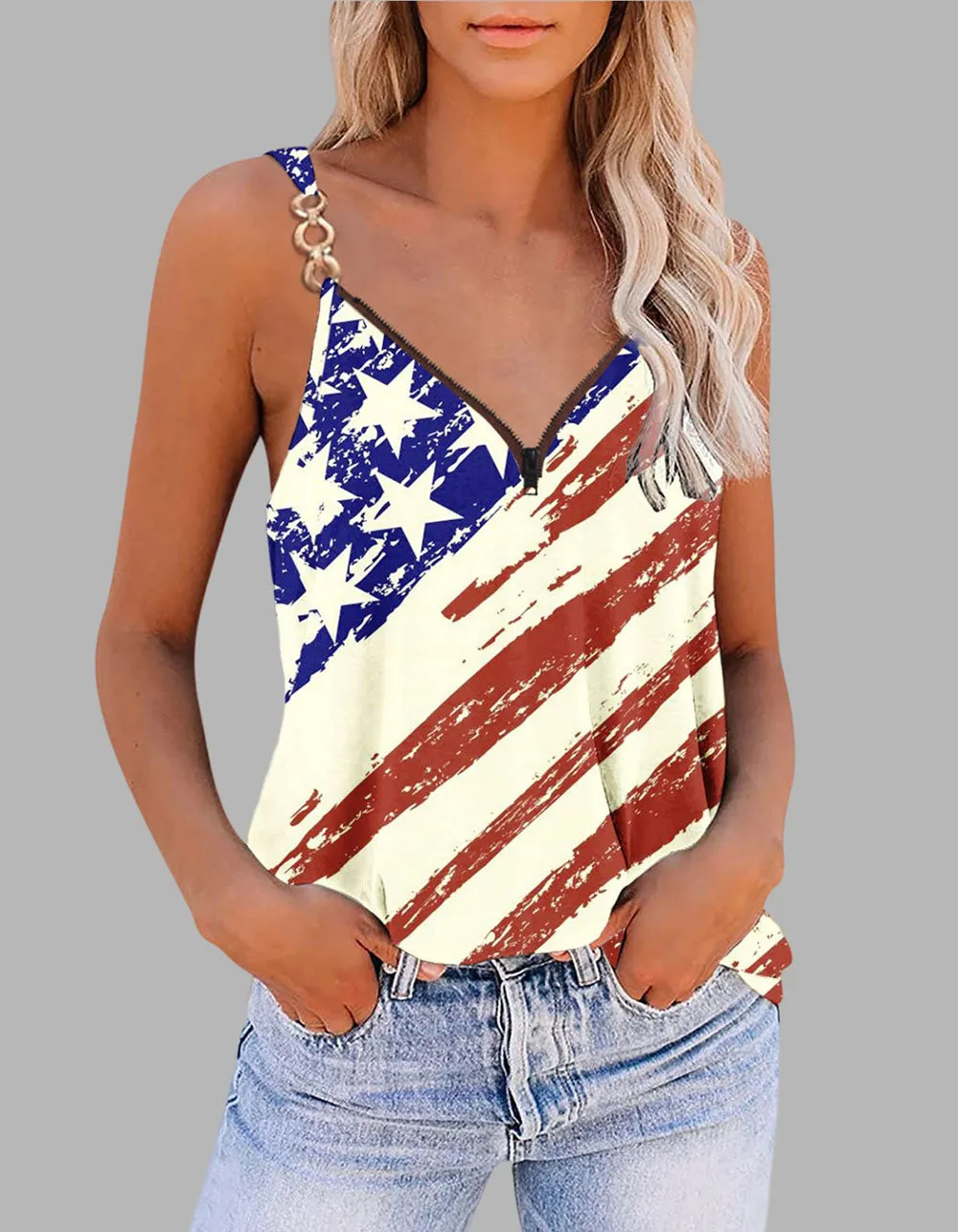 Independence Day Camisole Zip Sleeveless Vest