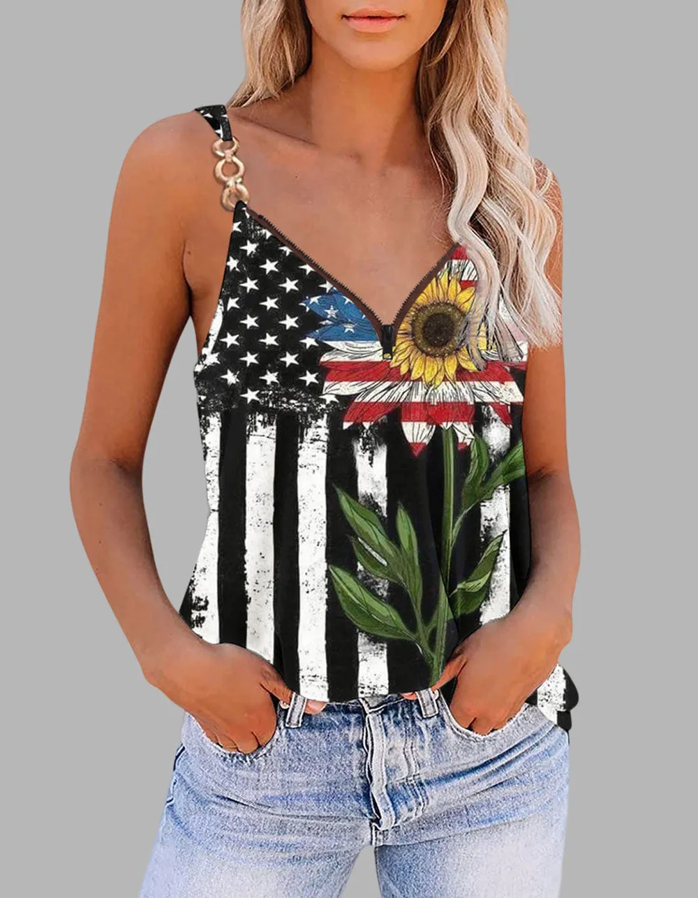 Independence Day Camisole Zip Sleeveless Vest