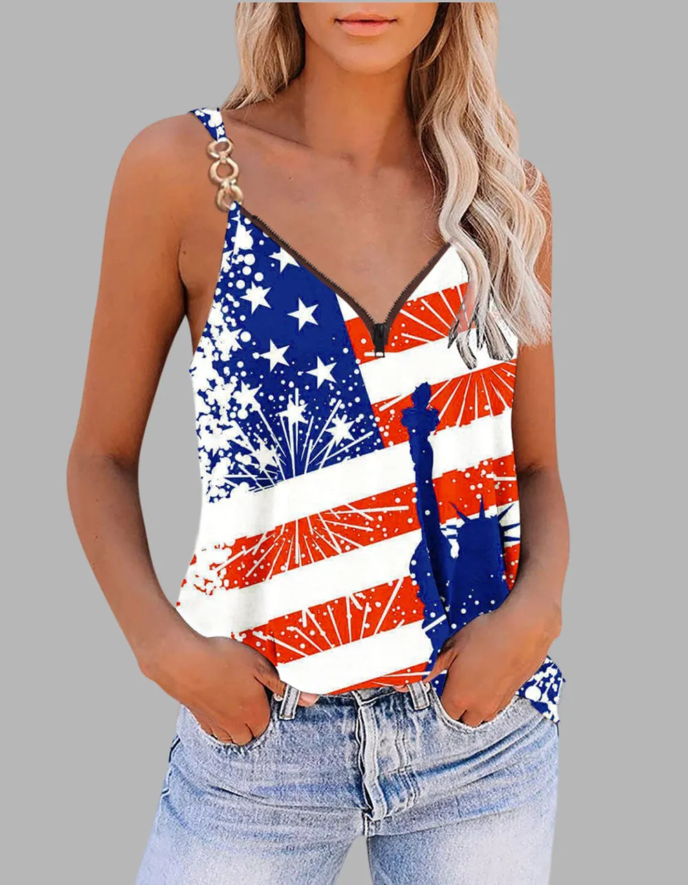 Independence Day Camisole Zip Sleeveless Vest