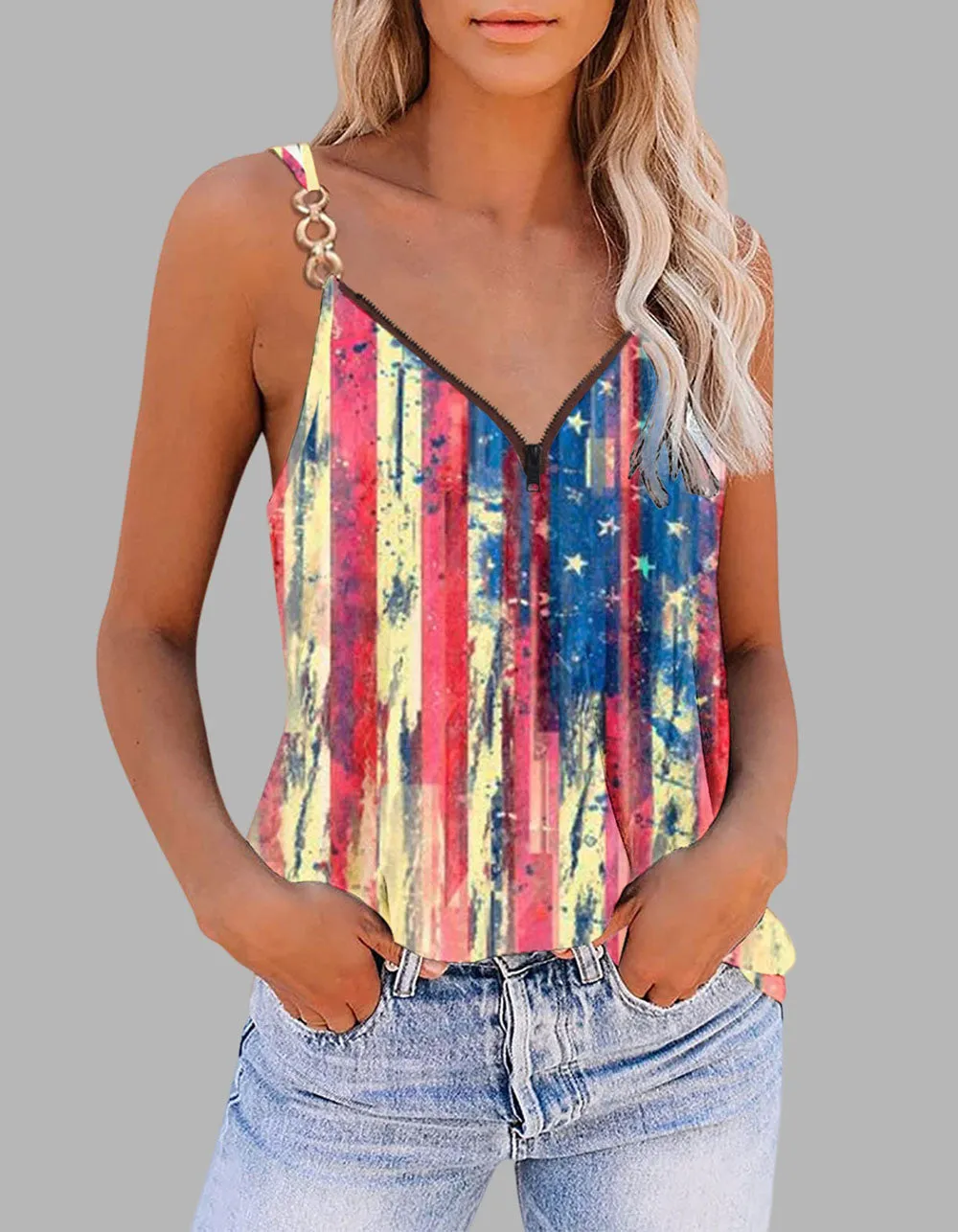 Independence Day Camisole Zip Sleeveless Vest