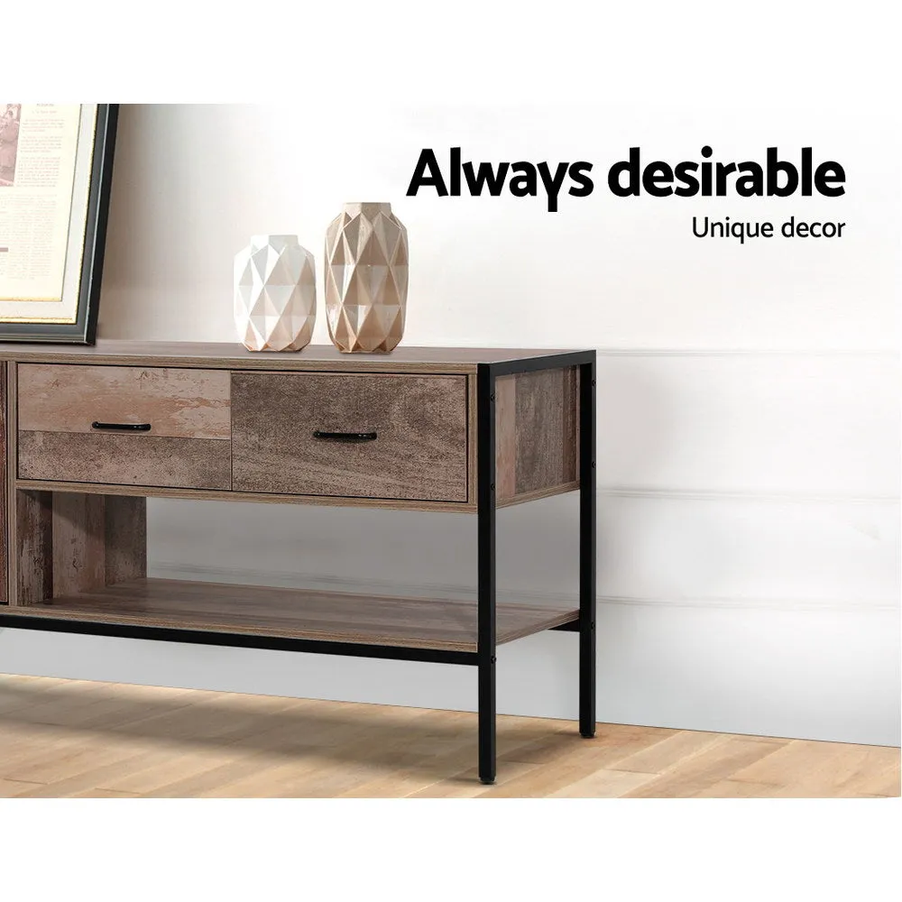 Industrial Timber Veneer TV Stand with Storage - Artiss