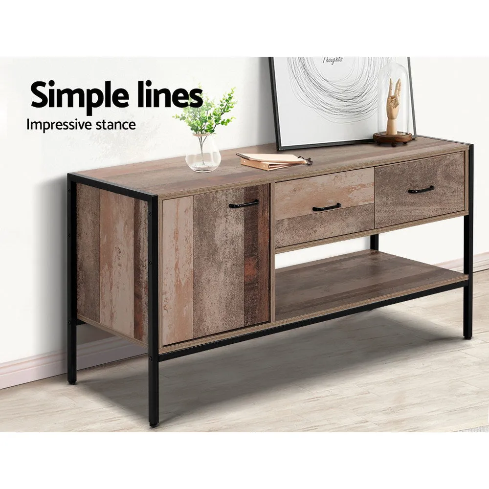 Industrial Timber Veneer TV Stand with Storage - Artiss