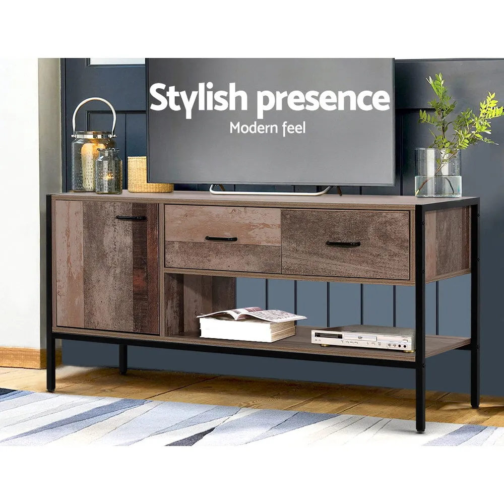 Industrial Timber Veneer TV Stand with Storage - Artiss