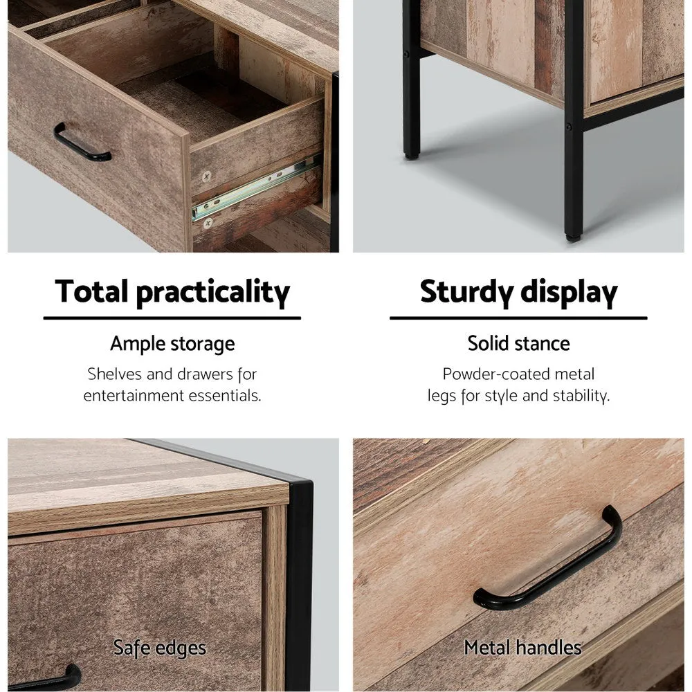 Industrial Timber Veneer TV Stand with Storage - Artiss