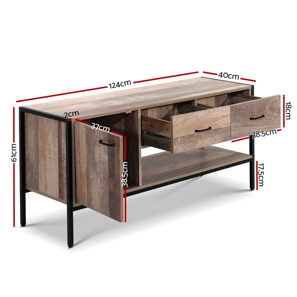 Industrial Timber Veneer TV Stand with Storage - Artiss